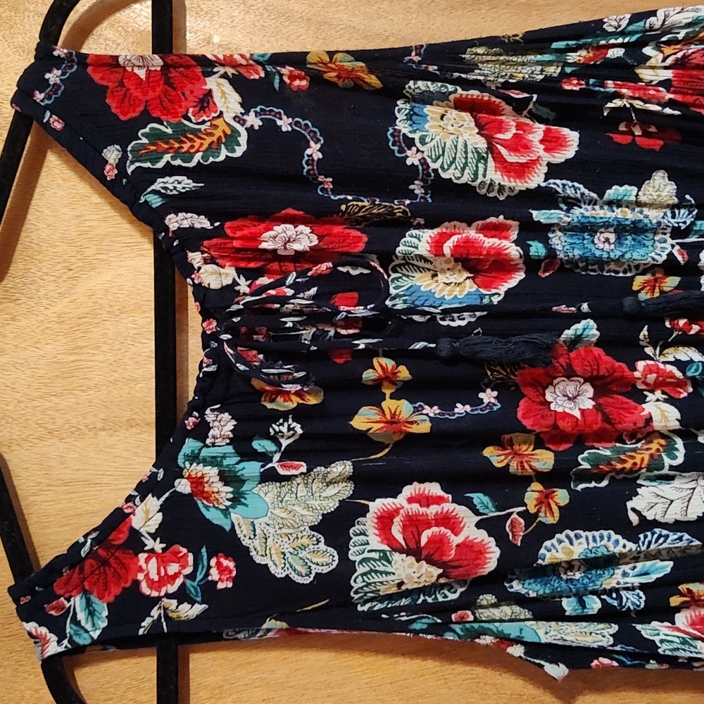 Bila Boho Sleeveless Fairycore Sundress Navy Mixed Floral Handkerchief Hem XXL - Picture 4 of 14